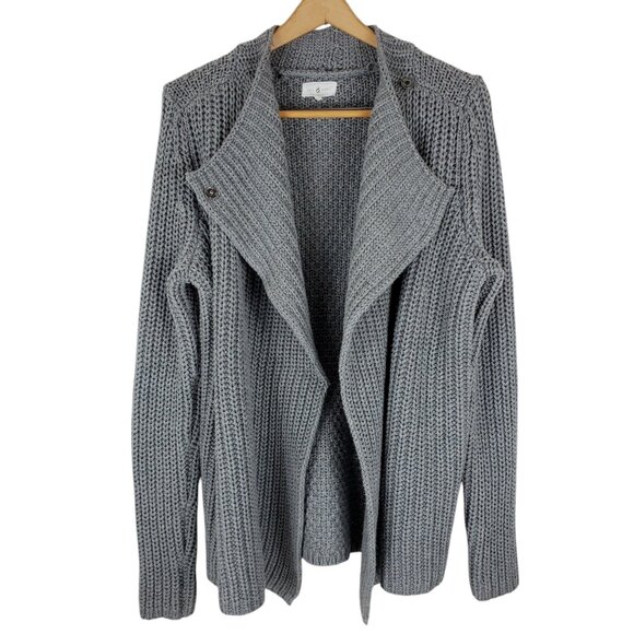 Lou & Grey Wide Ribbed Thick Knit Wool Cotton Side Snap Wrap Cardigan Sweater M - Picture 2 of 11